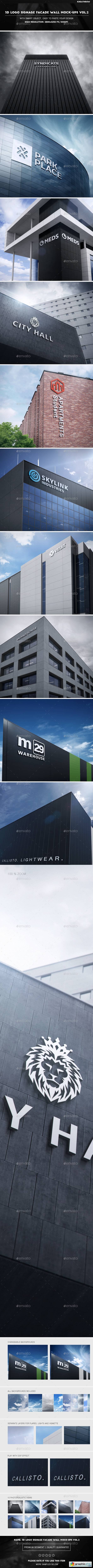 3D Logo Signage Facade Wall Mock-Ups Vol.2