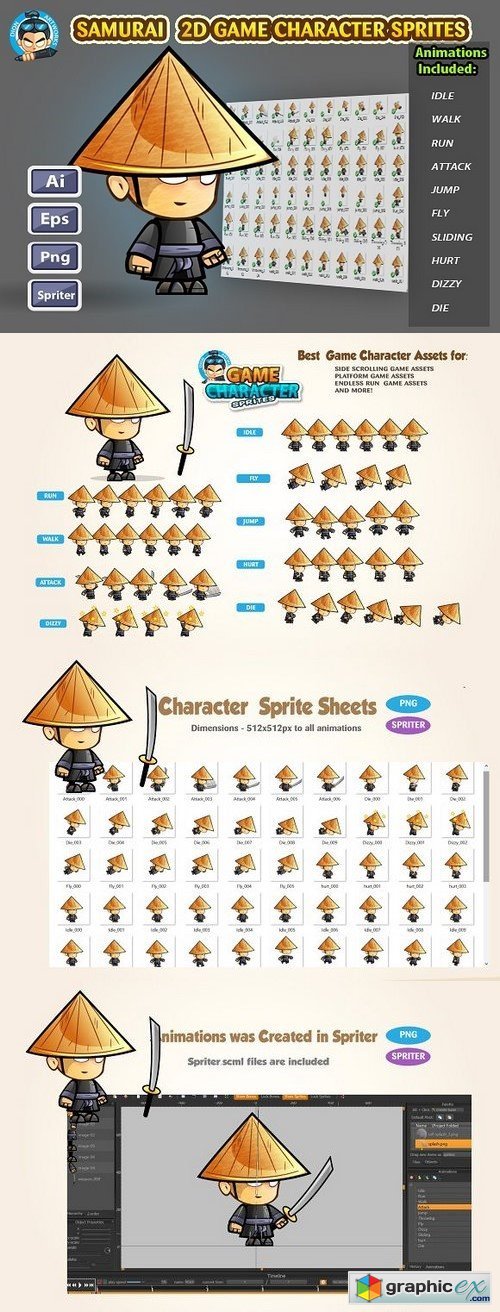 Samurai 2D Game Character Sprites