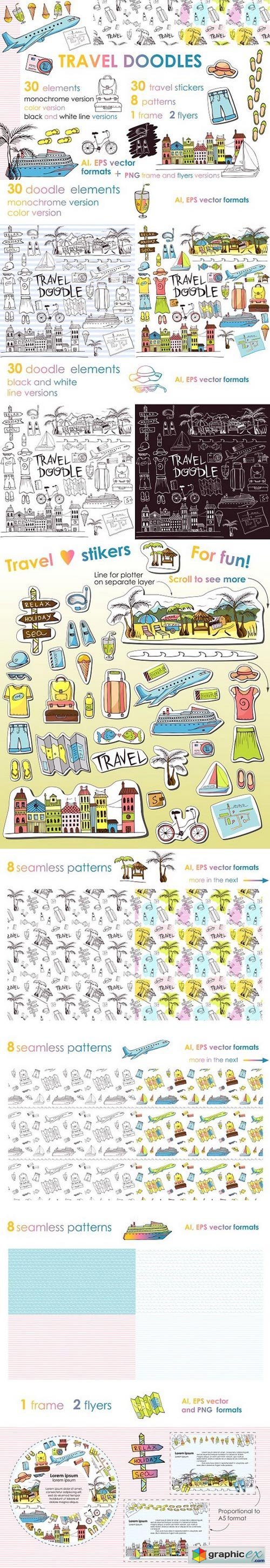 Let's travel doodles. Big set