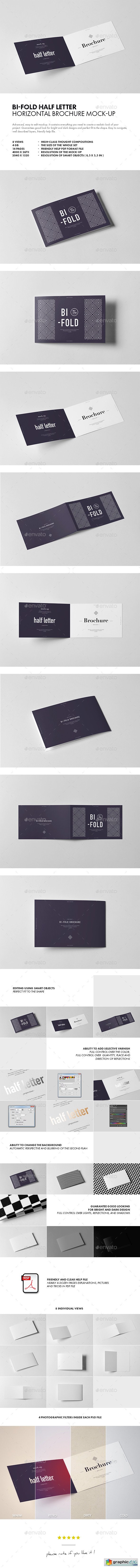 Bi-Fold Half Letter Horizontal Brochure Mock-up