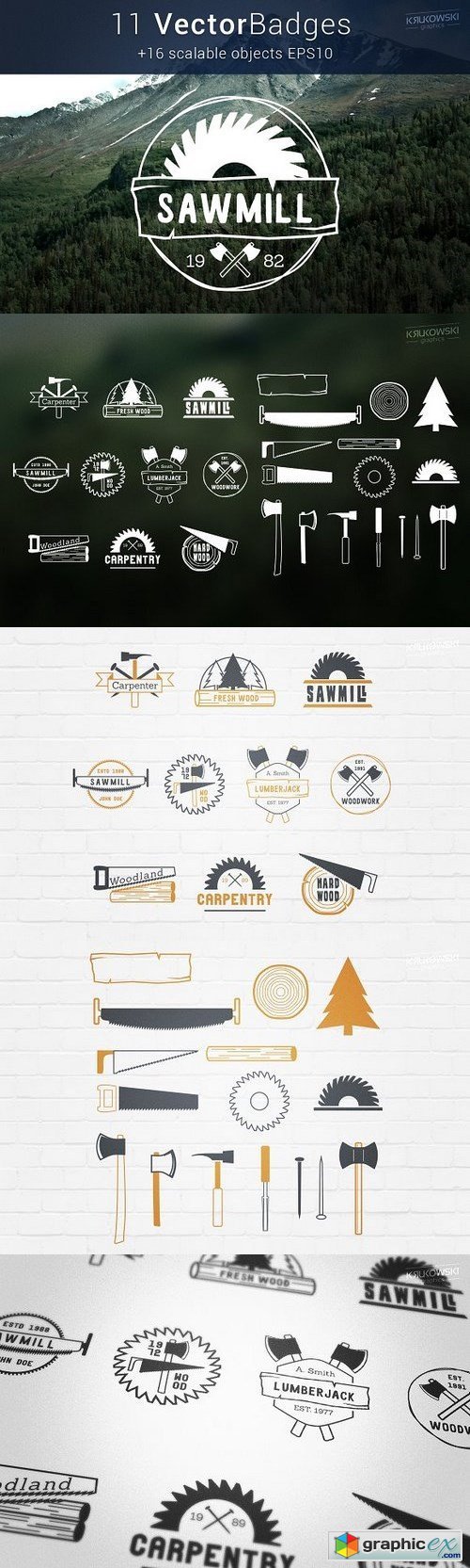 Carpentry Wood Badges Logos