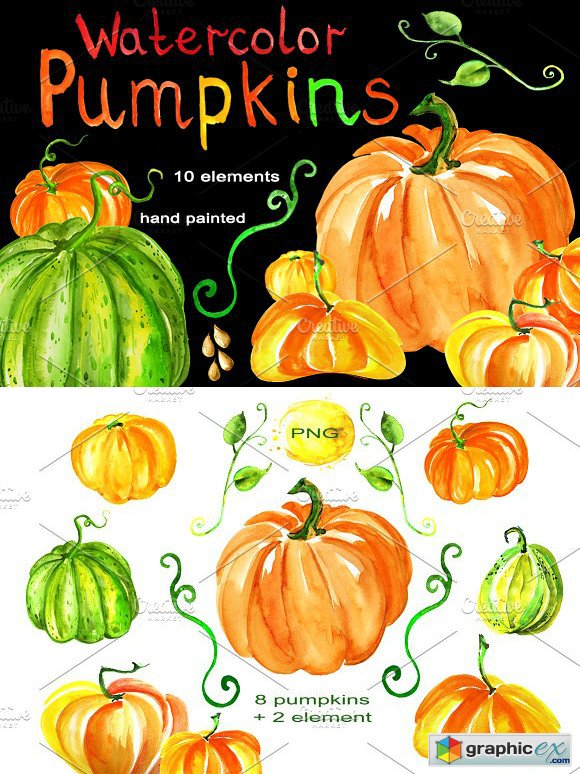 Watercolor set of pumpkins