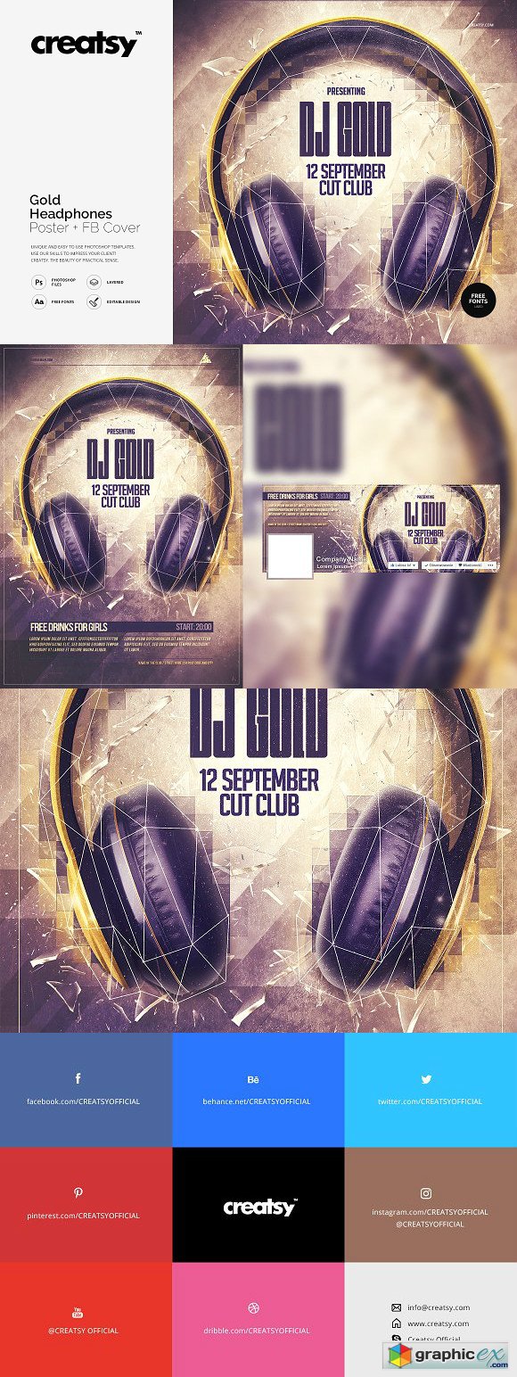 Gold Headphones Poster + FB Cover
