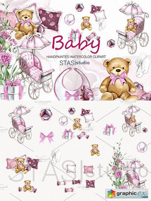 Watercolor Baby Girl Clipart