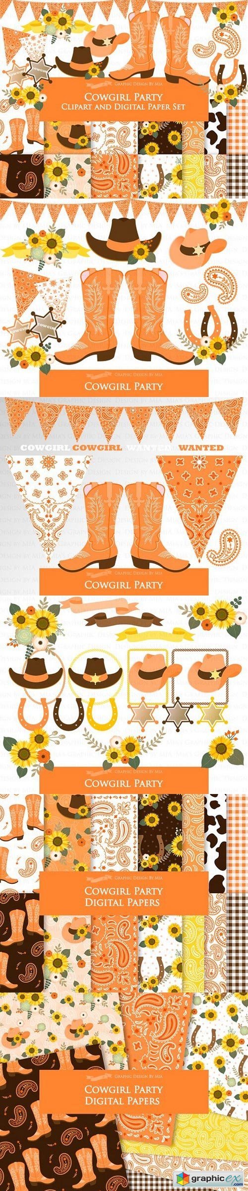 Cowgirl Party Clipart+Pattern
