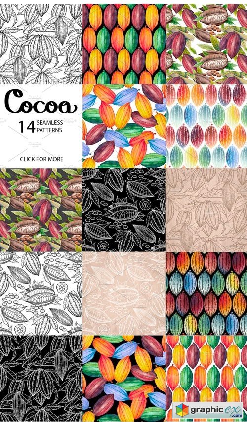 Watercolor and Graphic Cocoa Plants