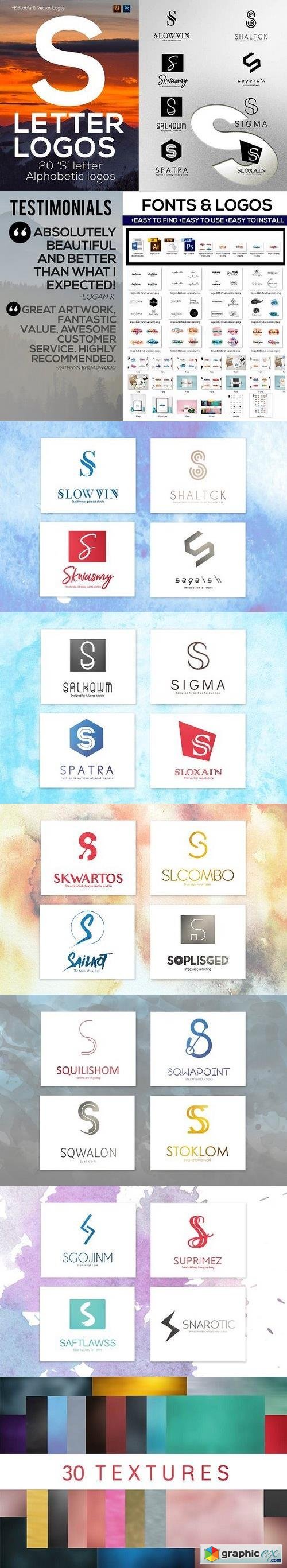 20 "S" Letter Alphabetic Logos