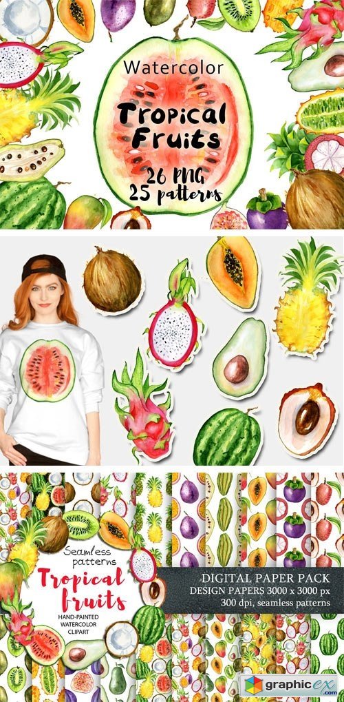 Watercolor Tropical Fruits Clipart