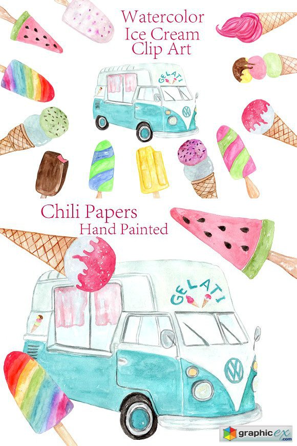 Watercolor Ice Cream clipart