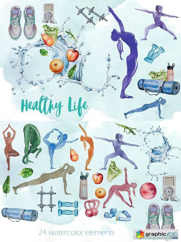 Watercolor Healthy Life Clipart