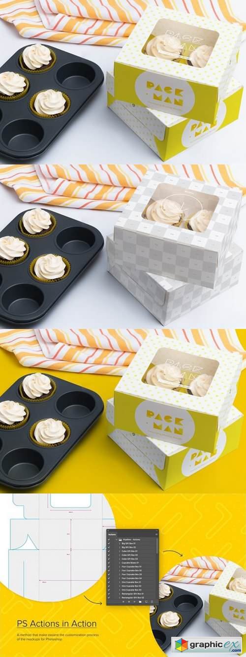 Four Cupcake Box Mockup 02