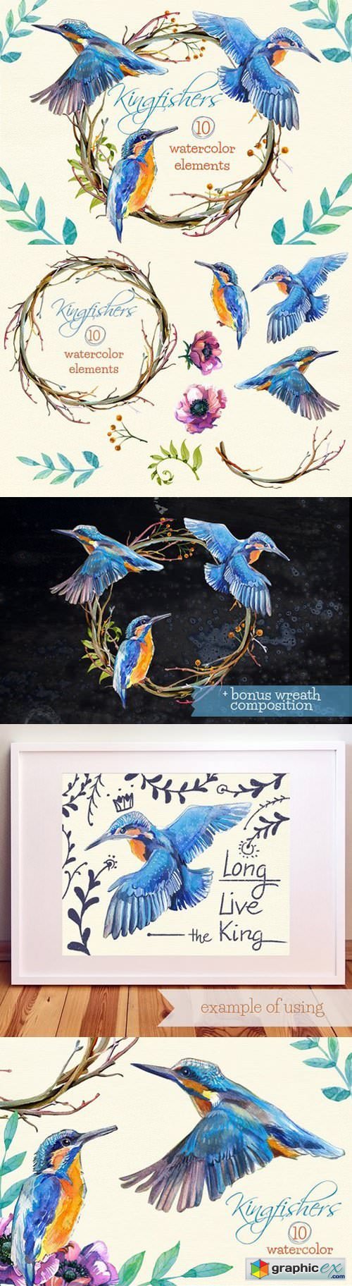 Kingfishers Watercolor Clip Arts -10