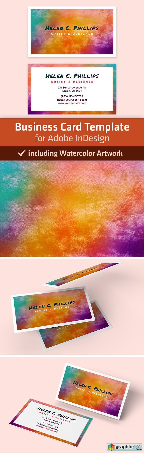 Watercolor Business Card Template 01