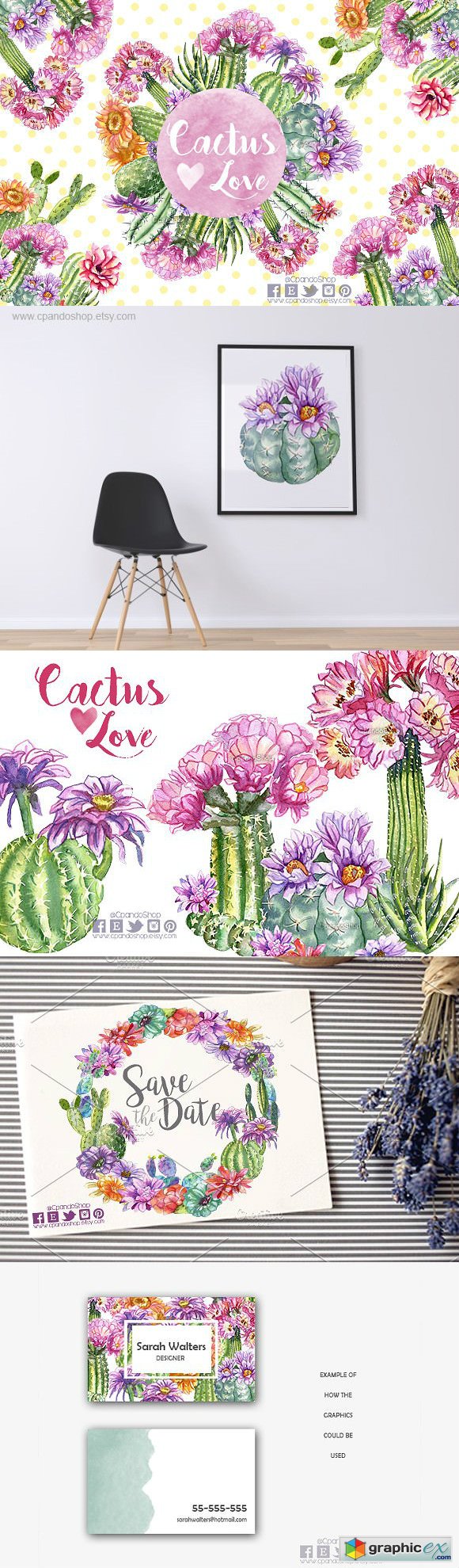 Cactus watercolor clip art