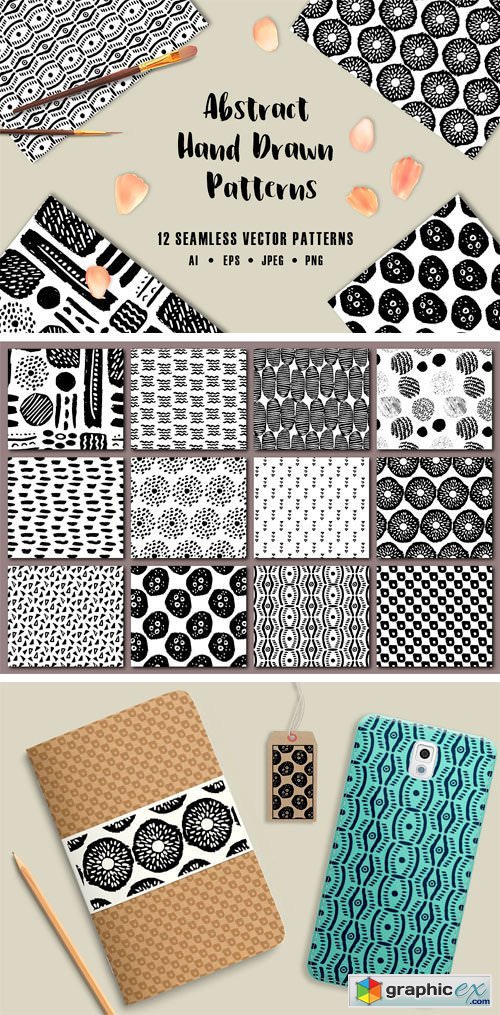 12 Abstract Hand Drawn Patterns