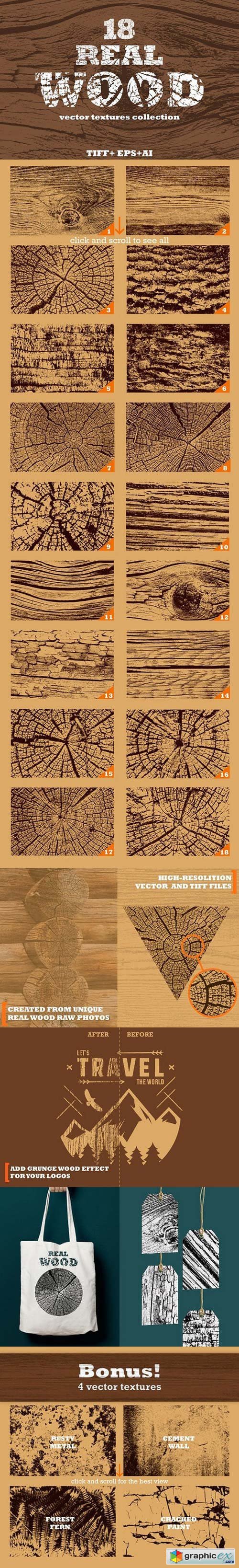 18 Real Wood Vector Textures