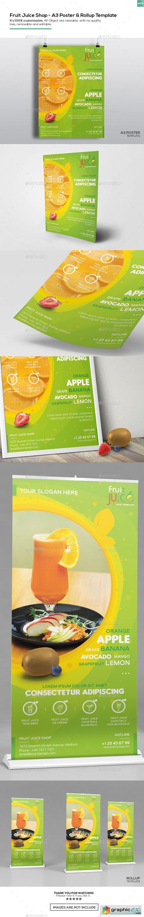 Fruit Juice Shop/ A3 Poster and Rollup Template