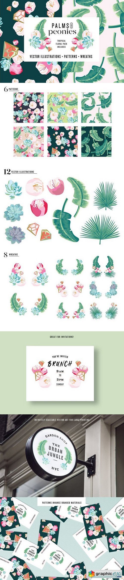 Palms Peonies Illustration Pack