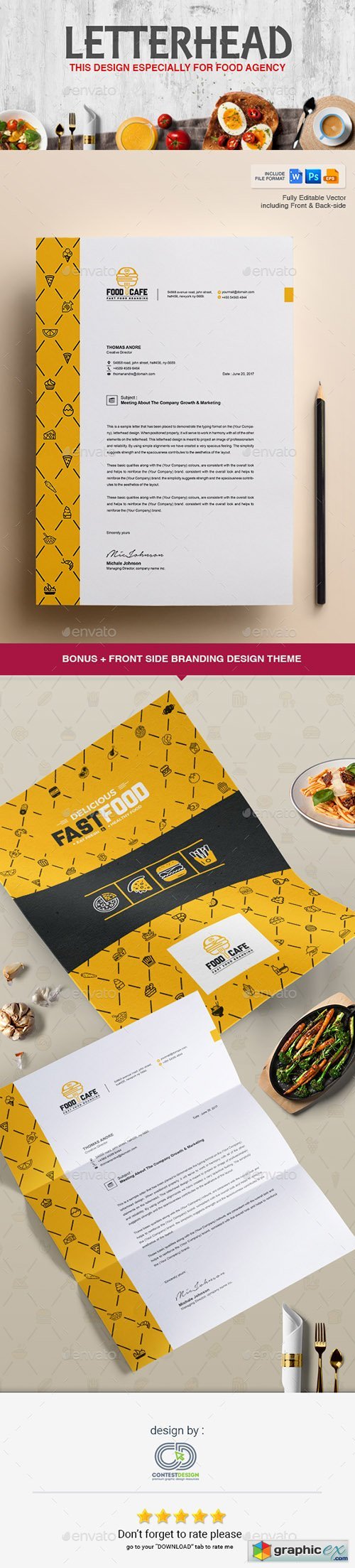 Letterhead Design Template for Fast Food / Restaurants / Cafe
