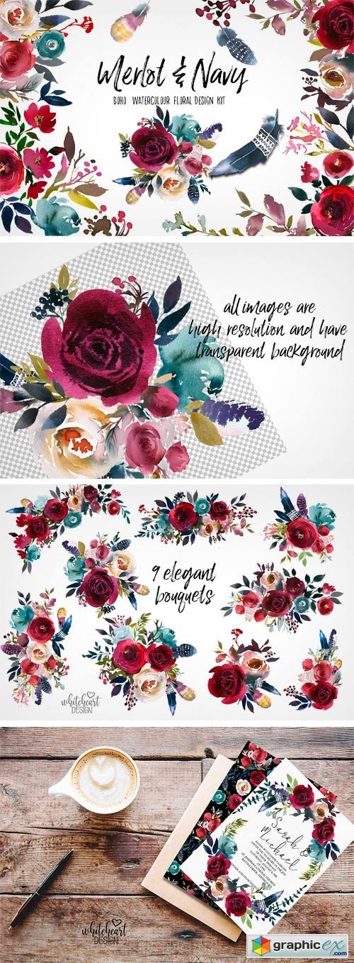 Merlot & Navy Boho Floral Design Kit