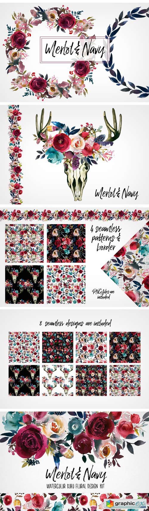 Merlot & Navy Boho Floral Design Kit