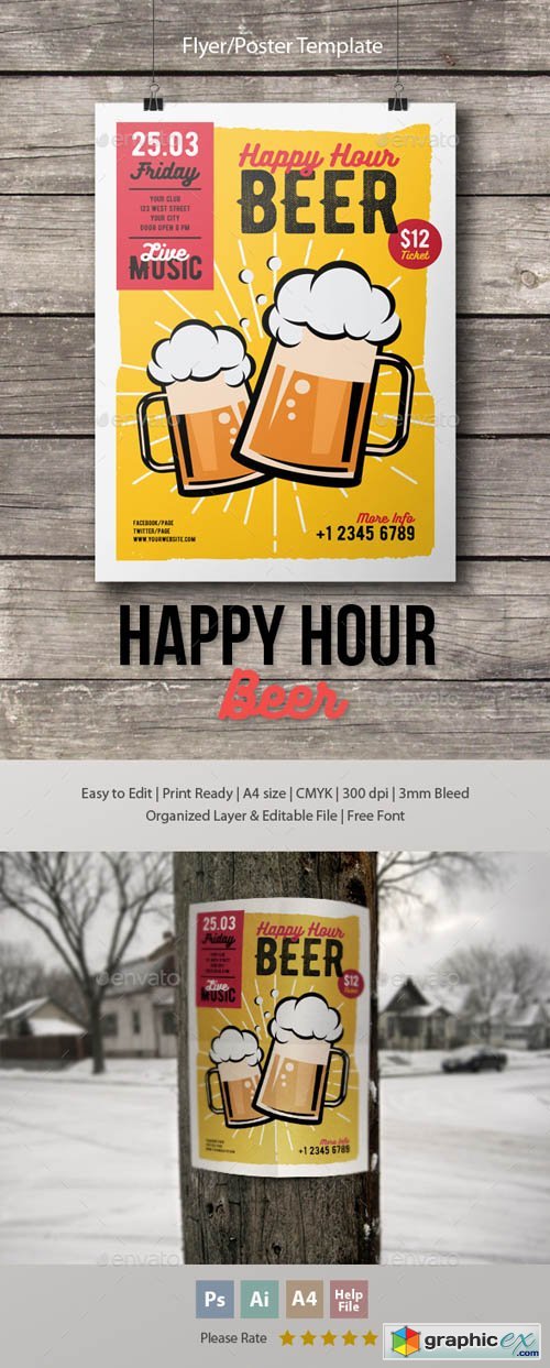 Happy Hour Beer Flyer-Poster Template