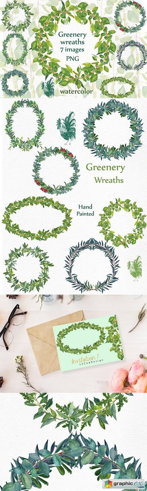 Watercolor Fern Wreaths clipart