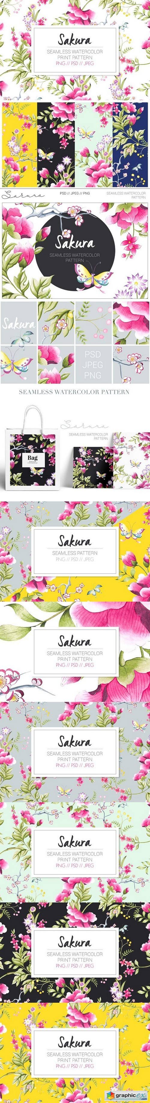 Sakura, a watercolor seamless print