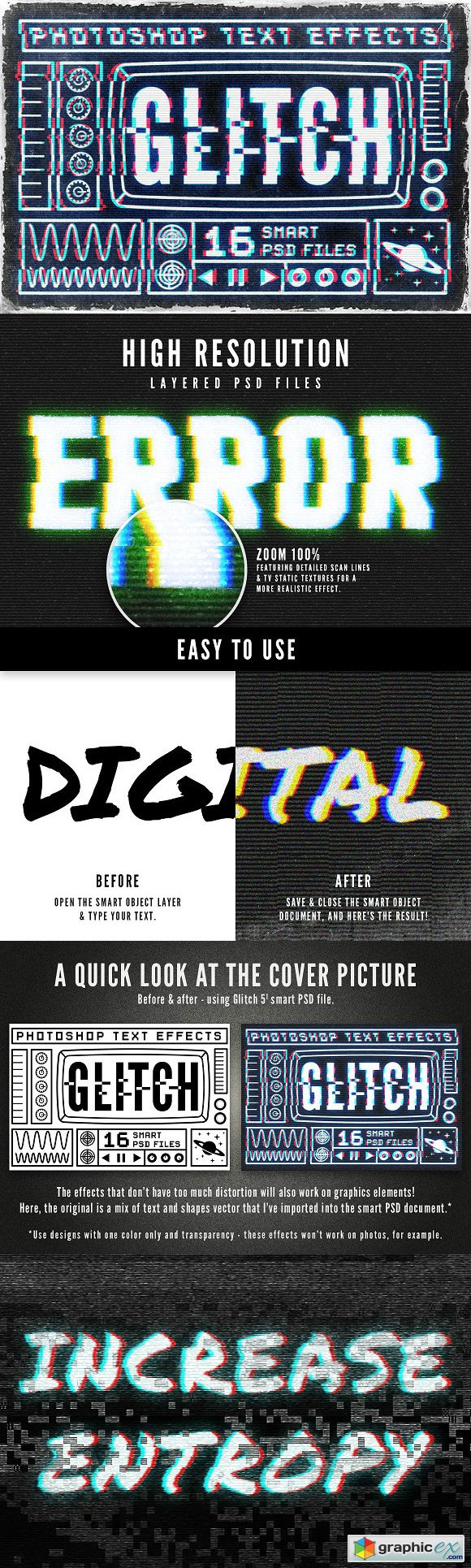 Glitch text effects for Photoshop
