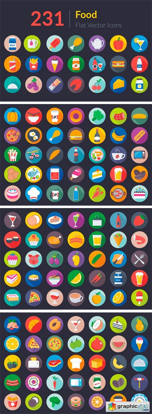 231 Flat Food Icons
