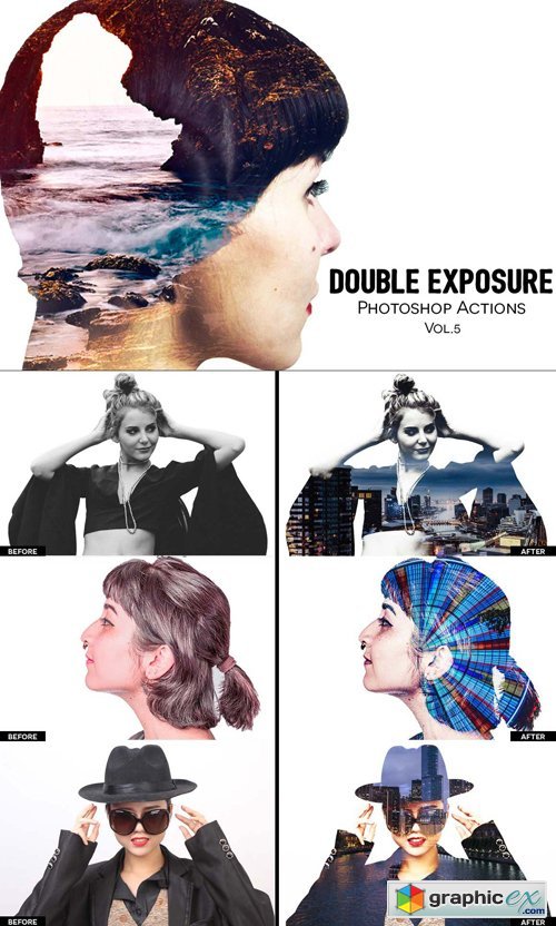 Double Exposure Photoshop Action Vol.5