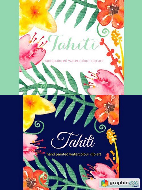 Tahiti set Watercolor Clip Art