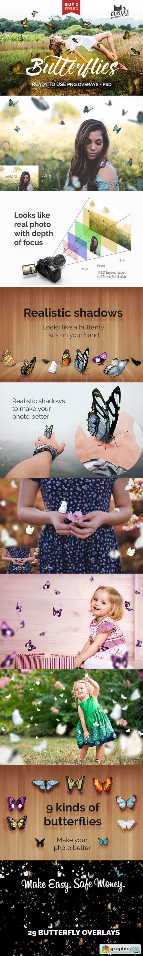 21 Butterflies Photoshop Overlays