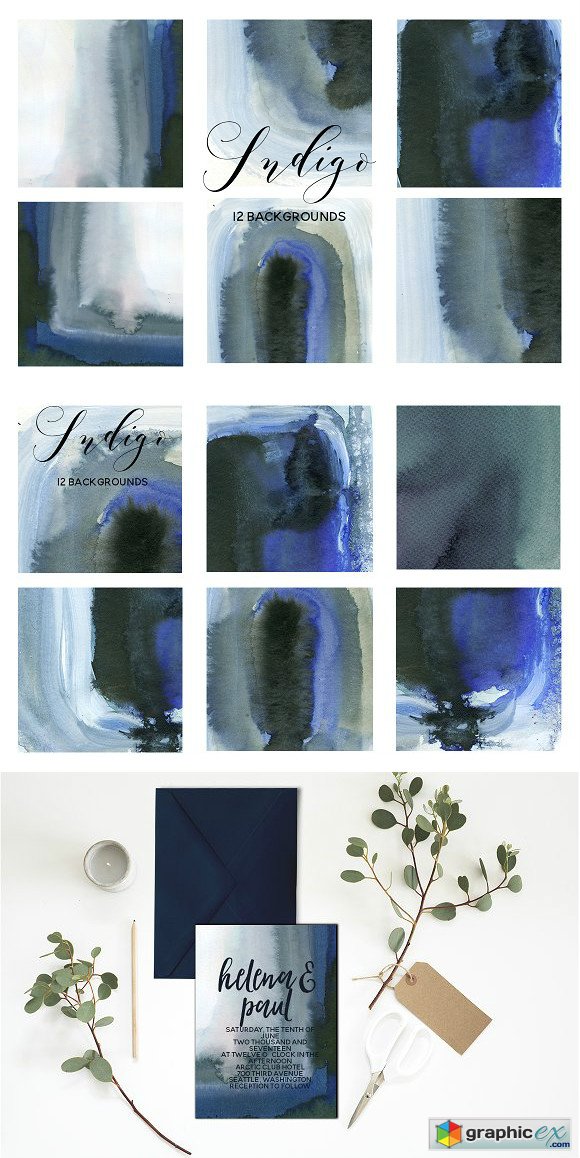 Indigo Blue Grey Watercolor Washes