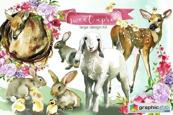 Easter Animals Flowers Clipart