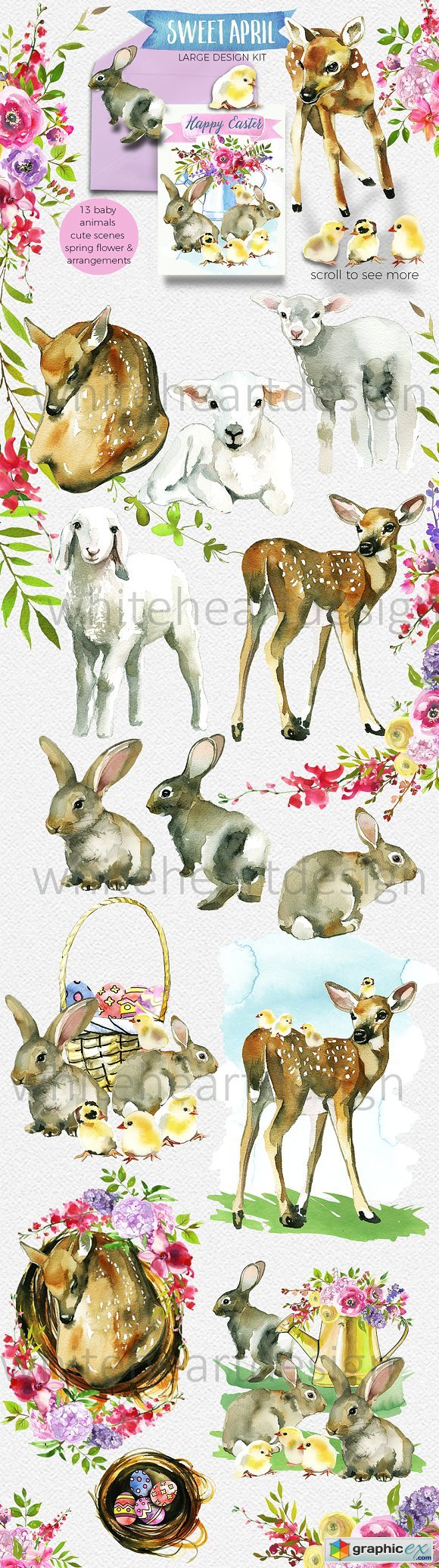 Easter Animals Flowers Clipart