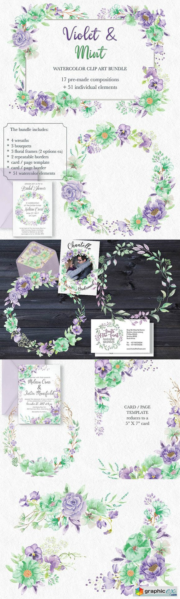 'Violet & Mint' watercolor bundle