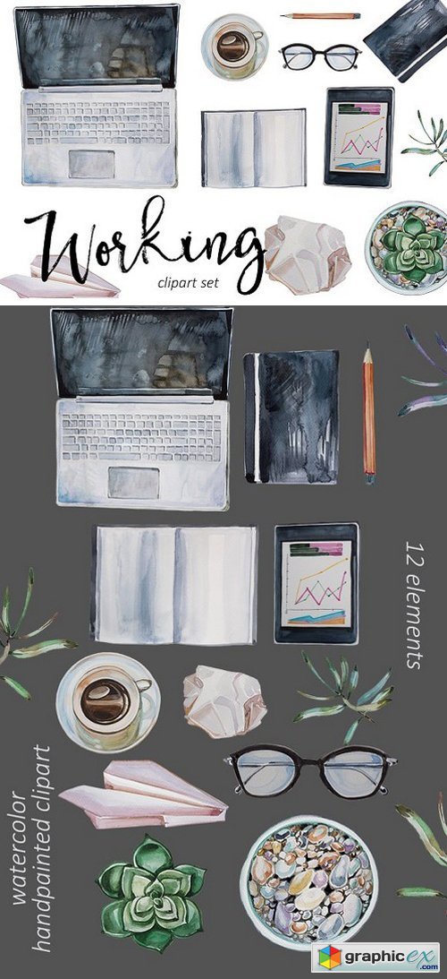 Watercolor Working Clipart Set