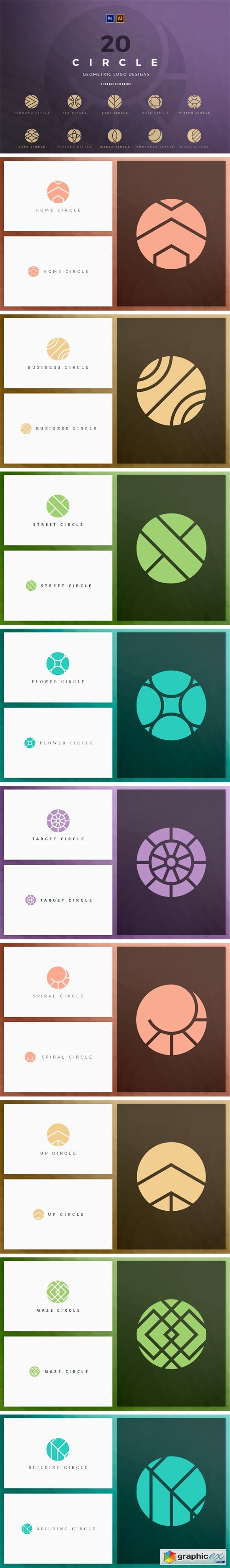20 Circle Geometric Logos - Filled