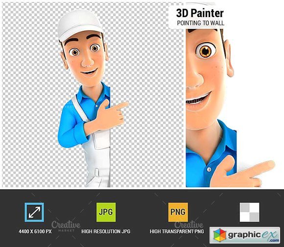 3D Painter Pointing to Right Wall