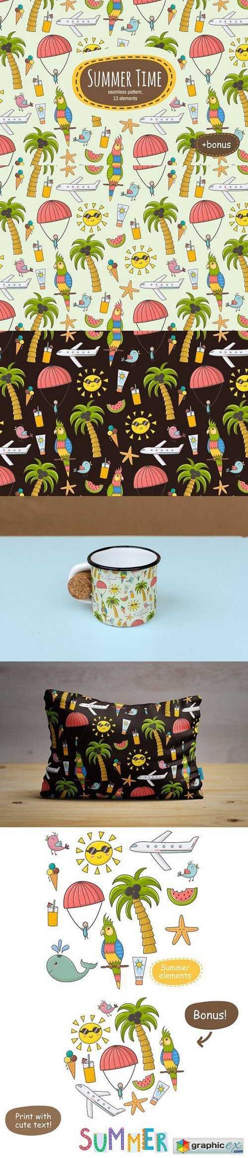 Summer Time: pattern&clipart