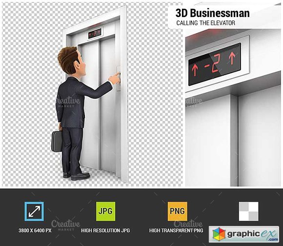3D Businessman Calling the Elevator