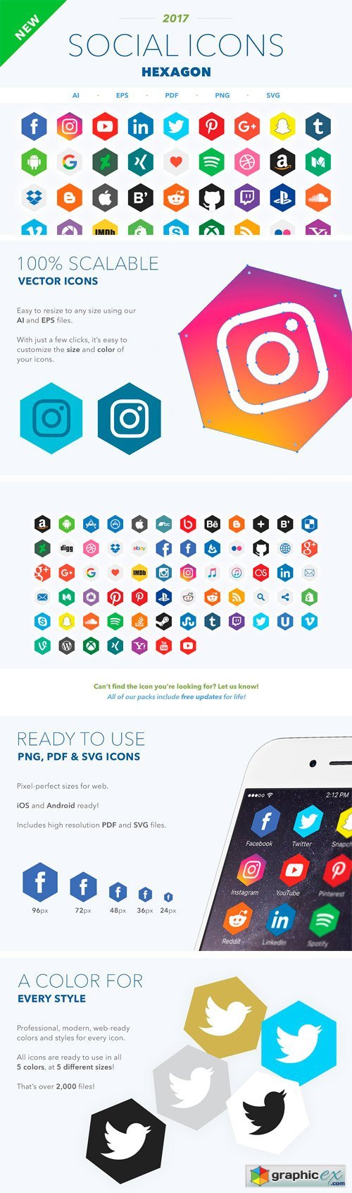 2017 Hexagon Social Icons