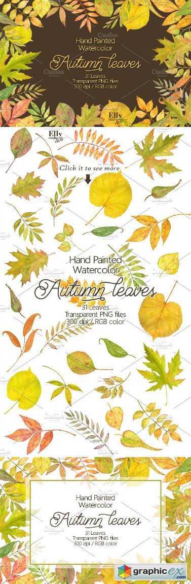 Watercolor autumn leaves clip art