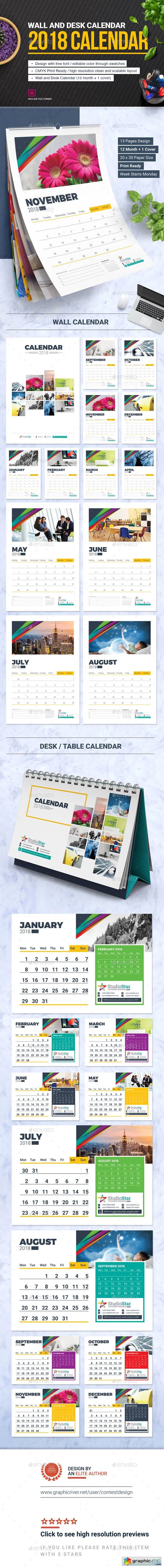 2018 Calendar Design Template | Wall and Desk / Table Calendar 2018