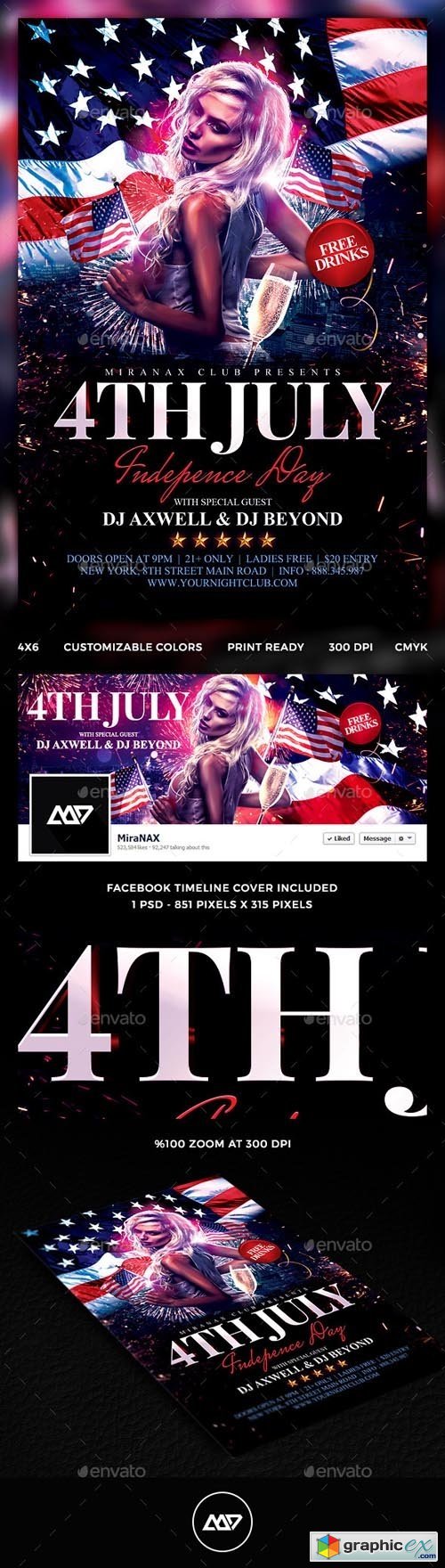 4th of July Flyer Template PSD