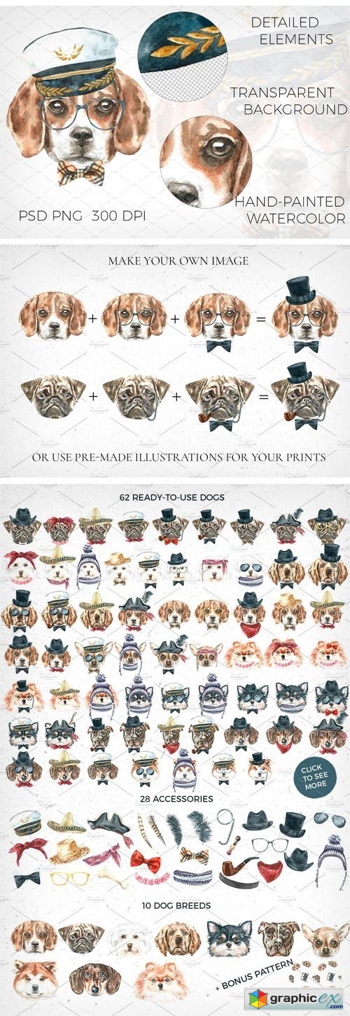 Watercolor Dogs. Animal Clipart