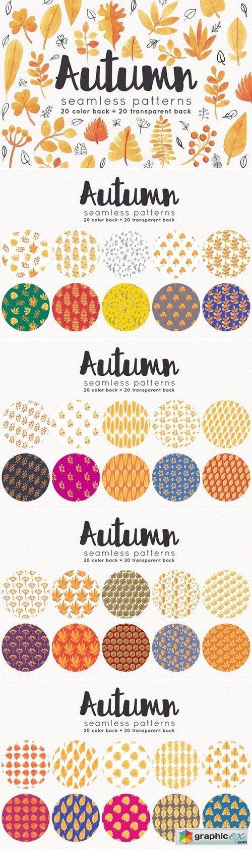 Autumn seamless patterns set