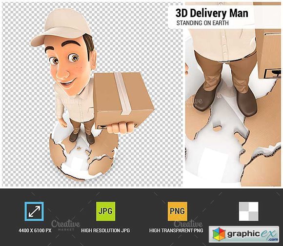 3D Delivery Man Standing on Earth