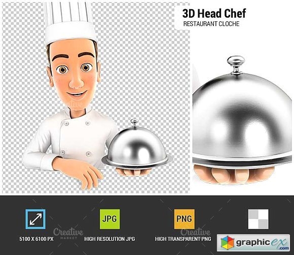 3D Head Chef Restaurant Cloche